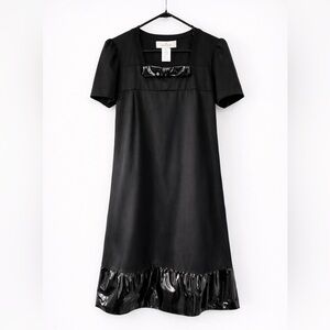A Line Shift Dress with Patent Leather Hem and Bow - Small